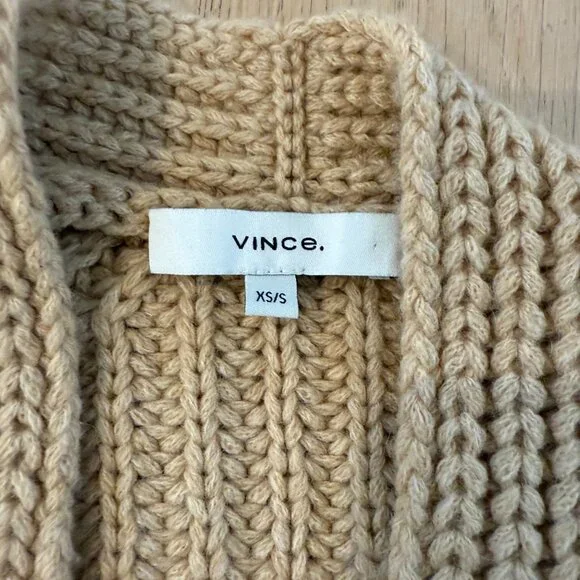 VINCE Wool/Cashmere Blend Fisherman Knit Sweater/Shrug- TAN/CAMEL- Like New XS - Picture 3 of 5